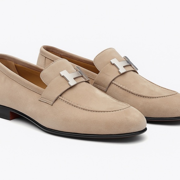 Hermes Light Tan Loafers with Silver Accent New !! - Picture 1 of 8
